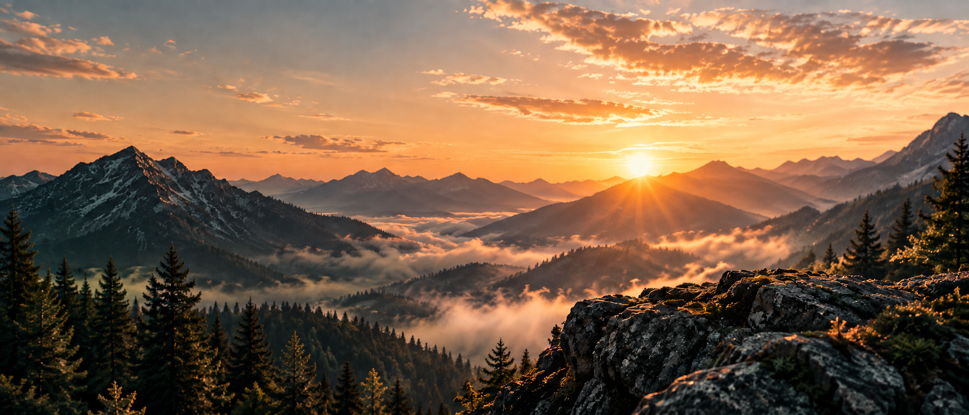 Mountain valley at sunrise