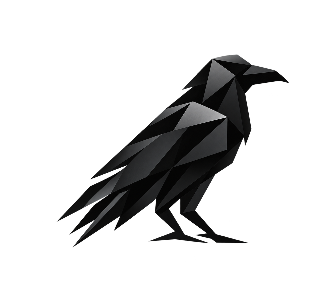 A faceted black raven overlooking the mountains